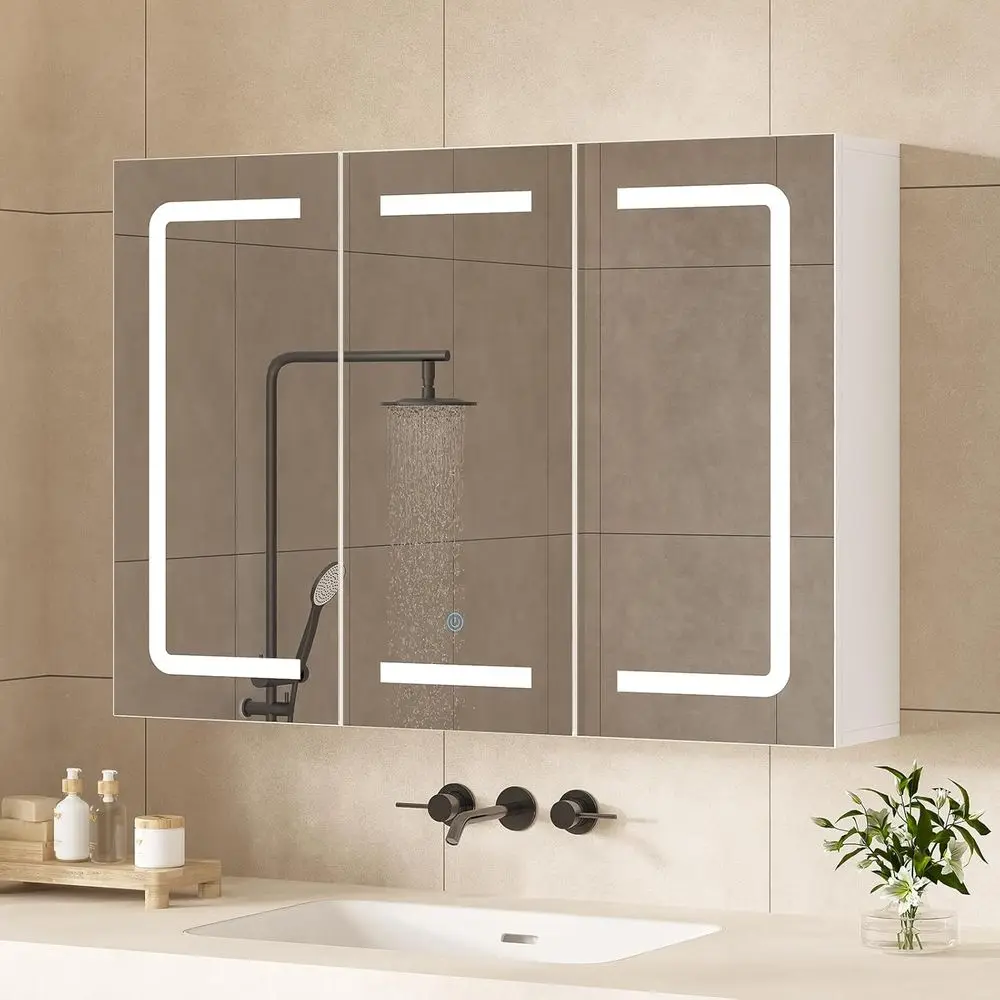 Medicine Cabinet Organizer with Mirror, Lighted Bathroom Medicine Cabinet with Storage, 3 DoBathroom Wall Cabinet with LED Light