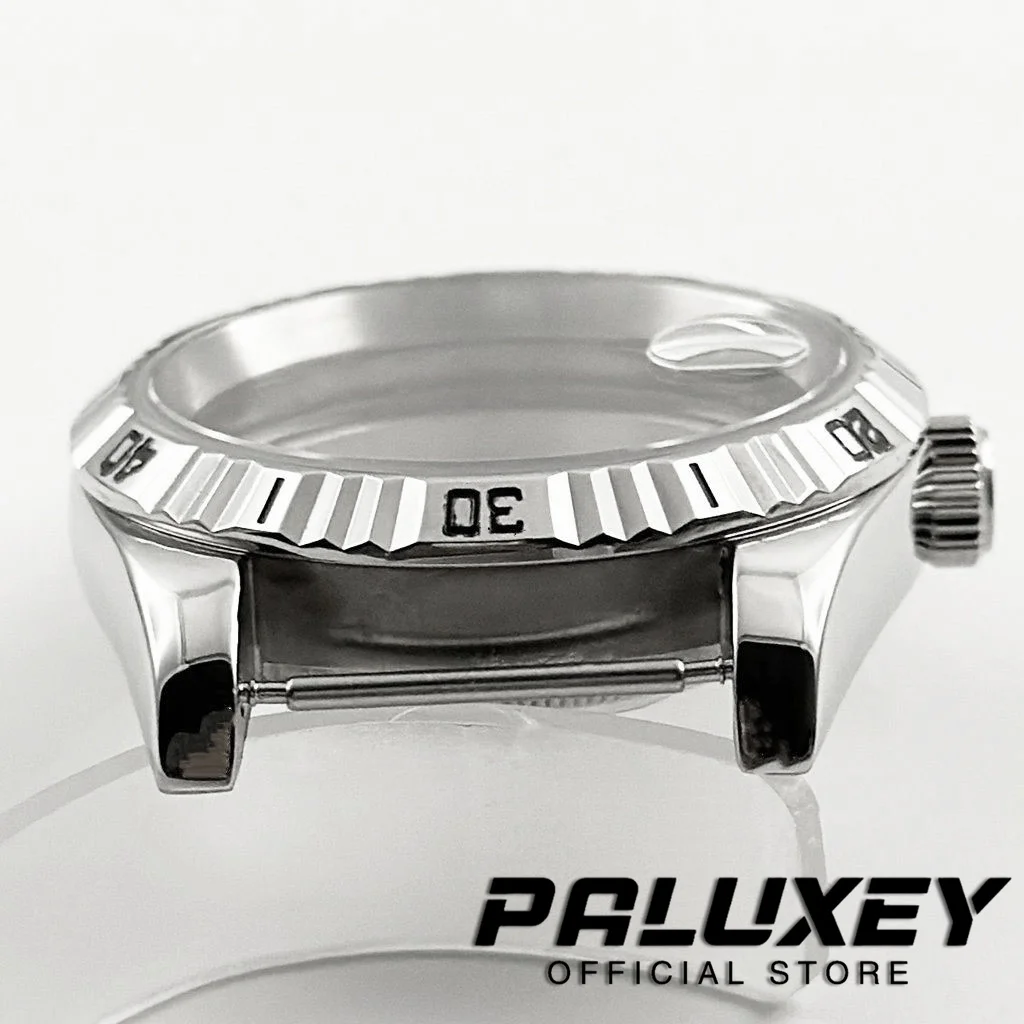 39mm Saphirglas wasserdicht silber geriffelt gebogenes Uhrengehäuse passen nh35 nh36 nh34 eta pt5000 Uhrwerk