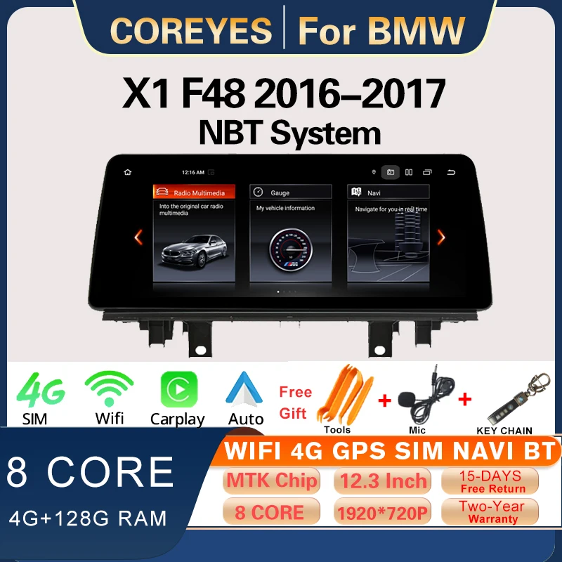 

COREYES 12.3 Inch 4G+128G For BMW X1 F48 NBT 2016-2017 Car Radio Carplay Android Auto Stereo Multimedia Player GPS Android 12.0