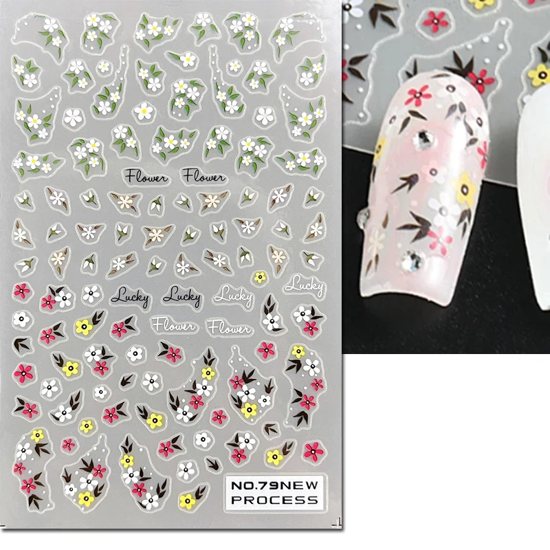 3d Nail Art Decals New Ultrathin White Petals Florals Flowers Invisible Green Leaves Nail Stickers Decoration For Manicure