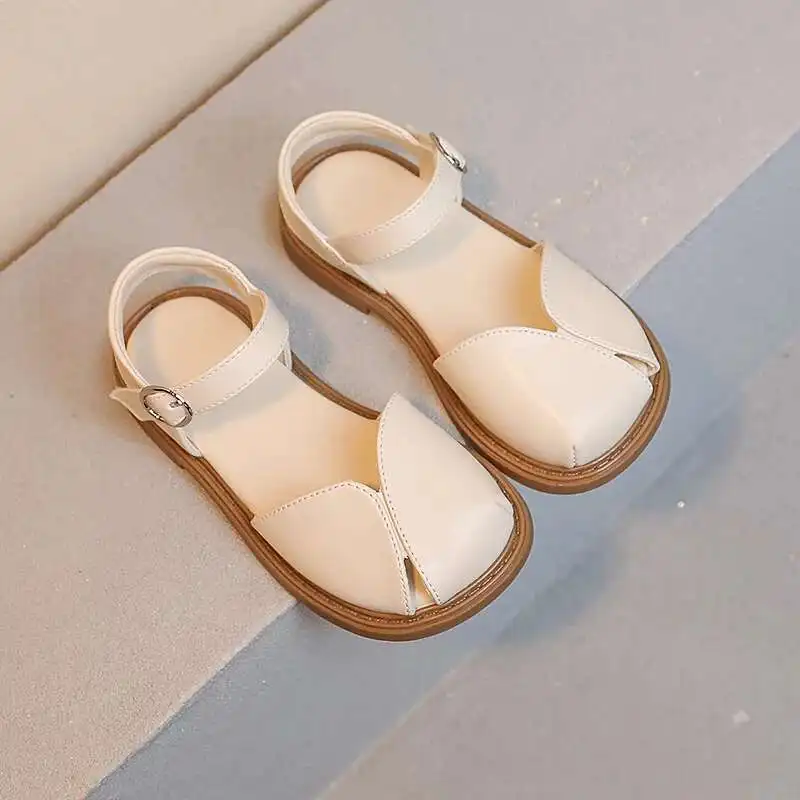 

Girls Summer Sandals Toe-covered Anti-kick Brand New Children Flat Sandals Princess Retro Classic Ins Hot Fashion Soft Chic