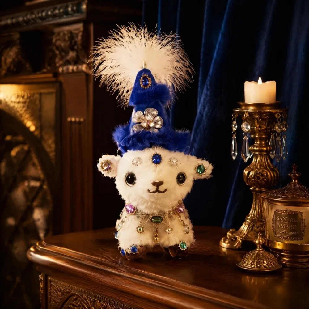 Soft Stuffed Animal Sheep Figurines PP Cotton Beaded Embroidered Hat Lamb New Year Kawaii Sheep Keychain Chinese New Year