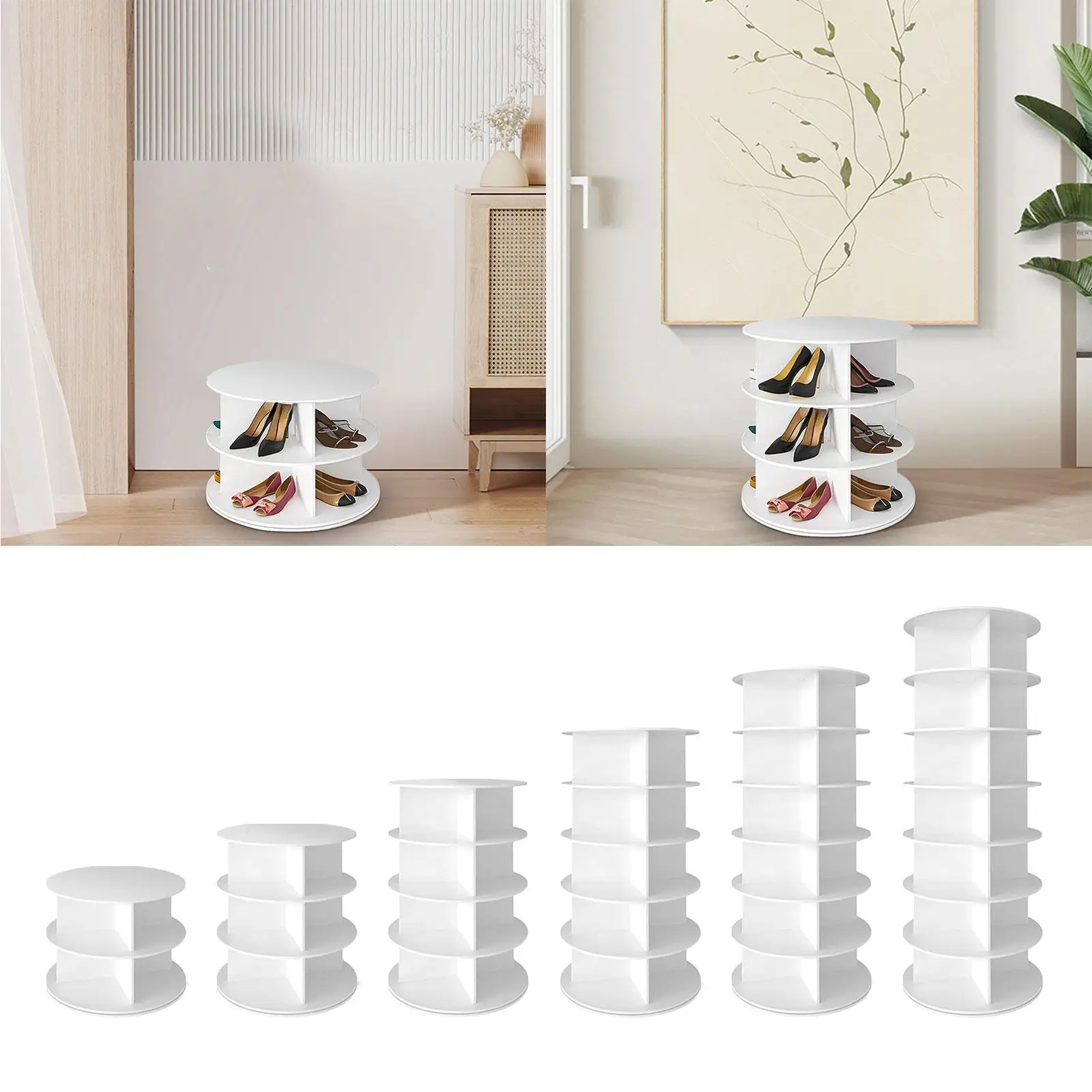 White Rotating Shoe Rack Space Saving Tower Easy Assembly PVC Material for Dormitory Entryway Storage