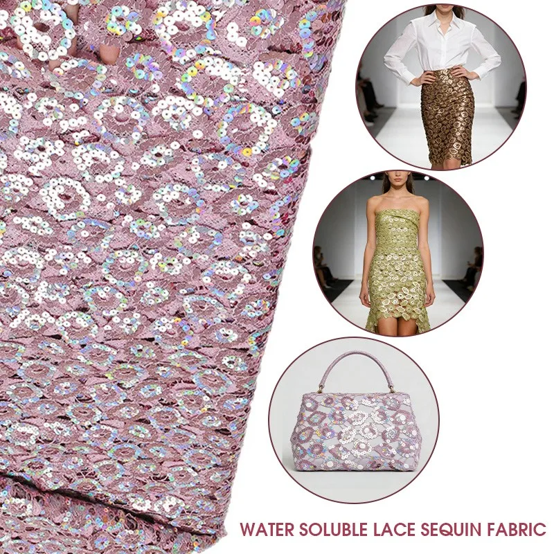 

90x125cm Blended Water Soluble Embroidered Sequin Fabric Party Dress Evening Gowns Cloth Sequins Lace Fabric Wedding Party Dress