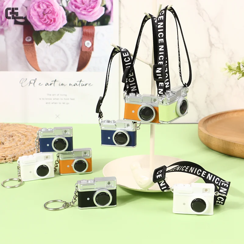 Mini Camera Keychain Dollhouse SLR Camera Model W/Shutter Flash Camera Keyring Bag Pendant Necklace Pendant Doll Dress Up Toy