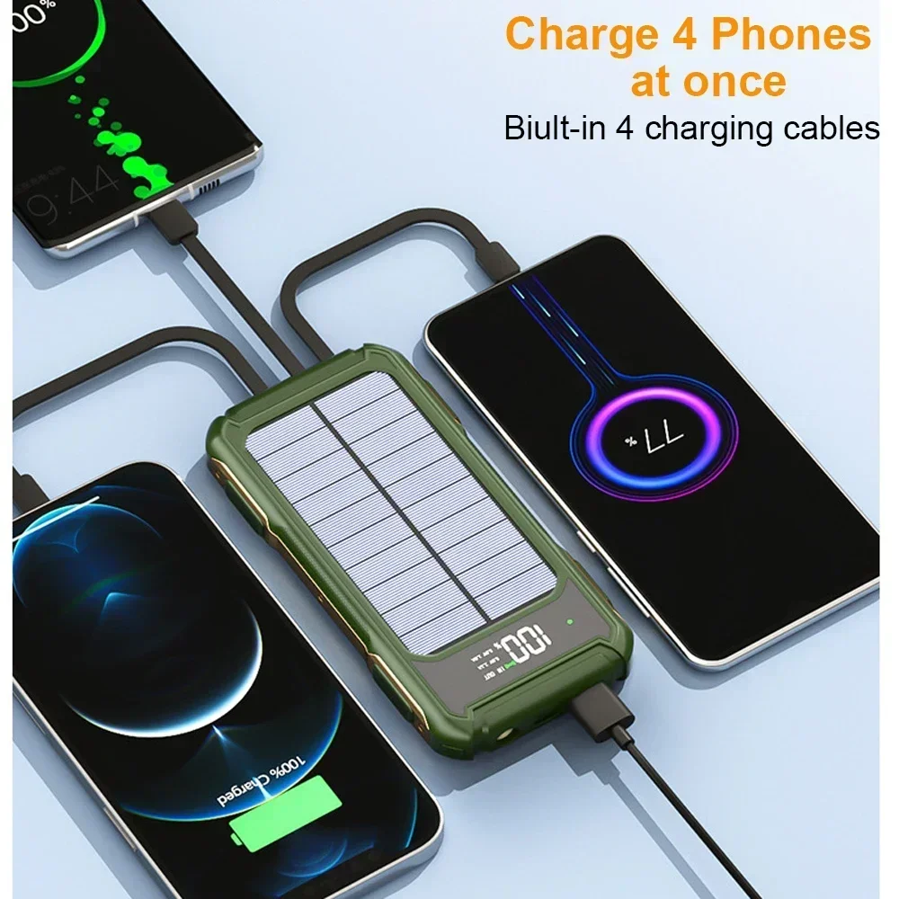 5000mAh 10000mAh 20000mAh Power Bank per Samsung Per iPhone Per Xiaomi Cavi integrati con pannello solare PowerBank portatile