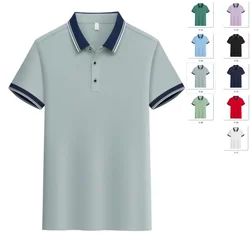 2025 New Style Contrast collar Polo Shirt Slim Fit Short sleeved Lapel T-shirts Breathable Business Smart Golf Shirts Summer