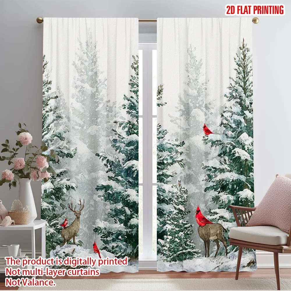 2pcs,2D plane printing Print Curtains Christmas Pine Tree Snowflake Polyester Woven (without rod) All Seasons Ldeal for Various