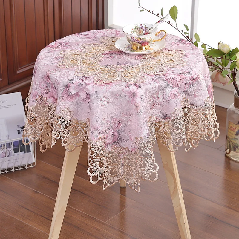 High Quality Brocade Embroidered Border Tablecloth Small Round Table TV Washing Machine Refrigerator Cover Christmas Decoration