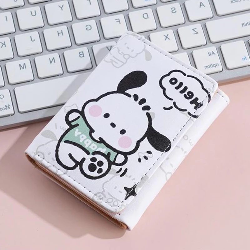 Nowa kreskówka Sanrio Anime Pochacco Trzykrotnie składany portfel Cienki i uroczy portfel Krótka drobna mini torba na karty