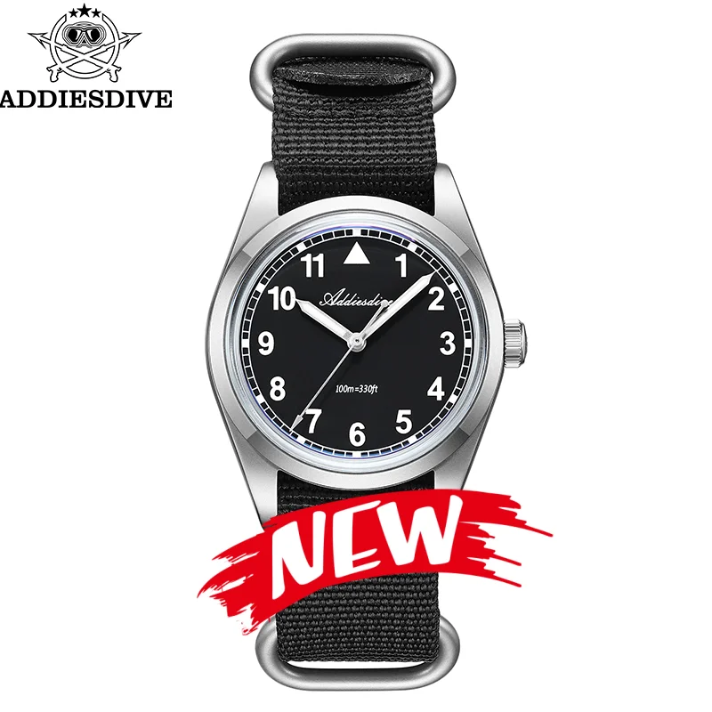 

ADDIESDIVE Quartz Watch Luminous Nylon Strap 316L Steel Bubble Mirror Glass VH31 100M Diving Sandblasted Case 36mm Men watch