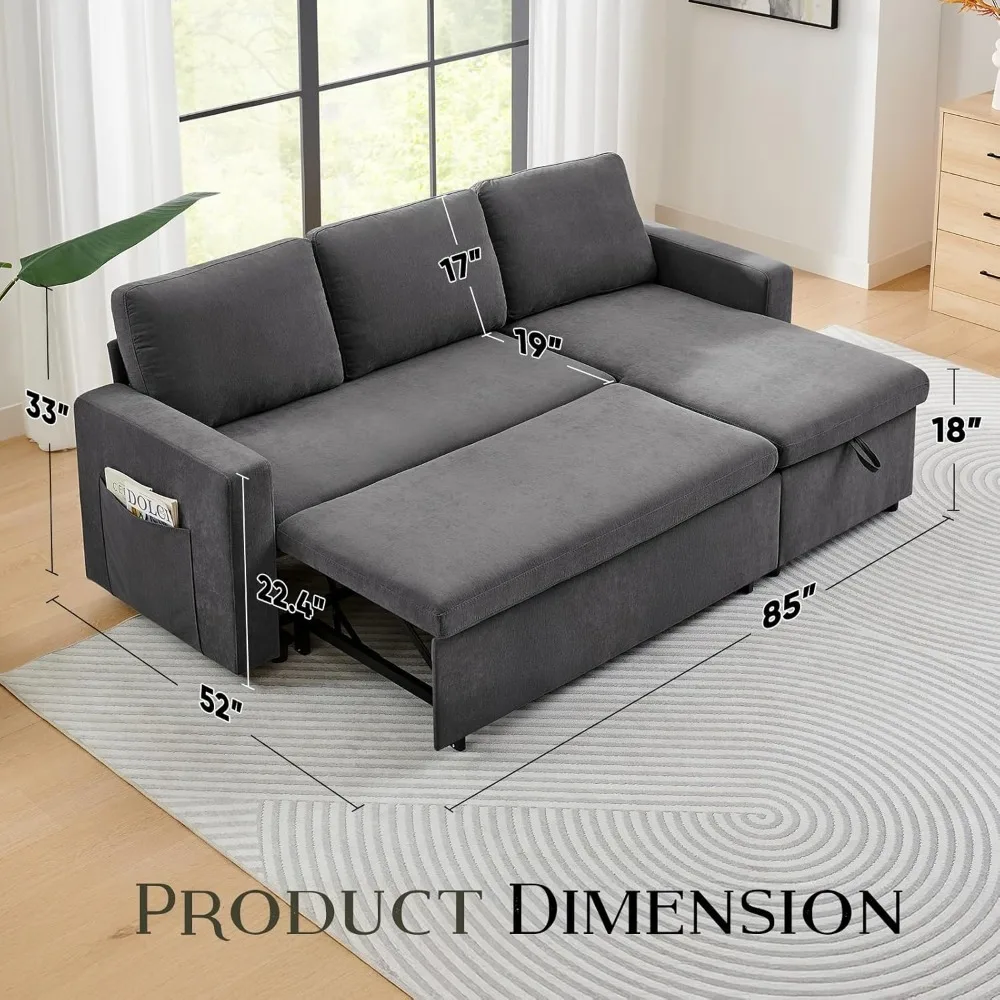 85'' Pull-Out Convertible Sofa Bed, Lounge Soft Futon Sofa, Detachable Chenille Cover, Couches for Living Room/Office/Apartment