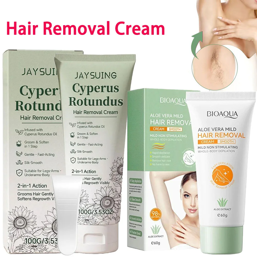 Crème dépilatoire à l'aloe vera et au cyperus rotundus, réduit les poils des aisselles, des jambes, des bras, inhibiteur de croissance des poils corporels, soin de la peau du corps, 60g/100g