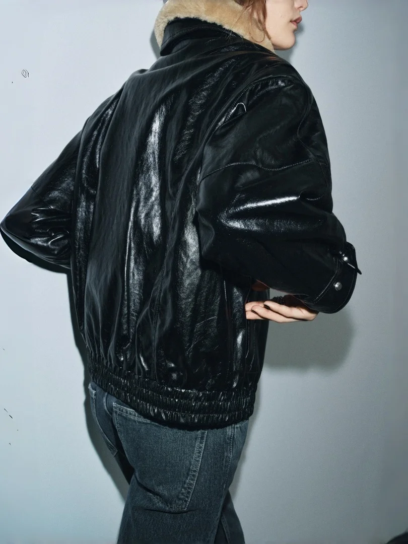 Ele انفصال الفراء الاصطناعي طوق Jaet المرأة Faion ملابس خارجية الخريف الشتاء جديد Sle عادية سستة بولي Leather الجلود #3