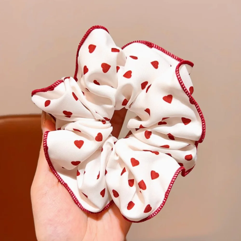 New Red Hair Scrunchie Elastic Heart Hair Rope Bow Ponytail Holder Hair Accessories