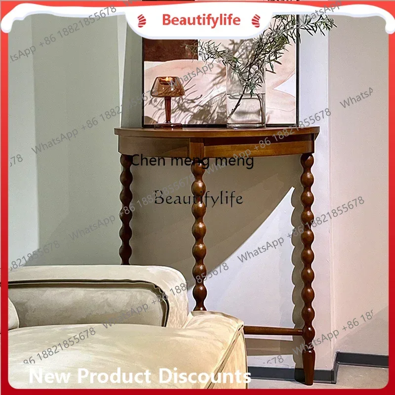 

cn8350 New style New Medieval solid wood entrance table Semicircular American simple entrance Wabi Sansan wind wall decorative c