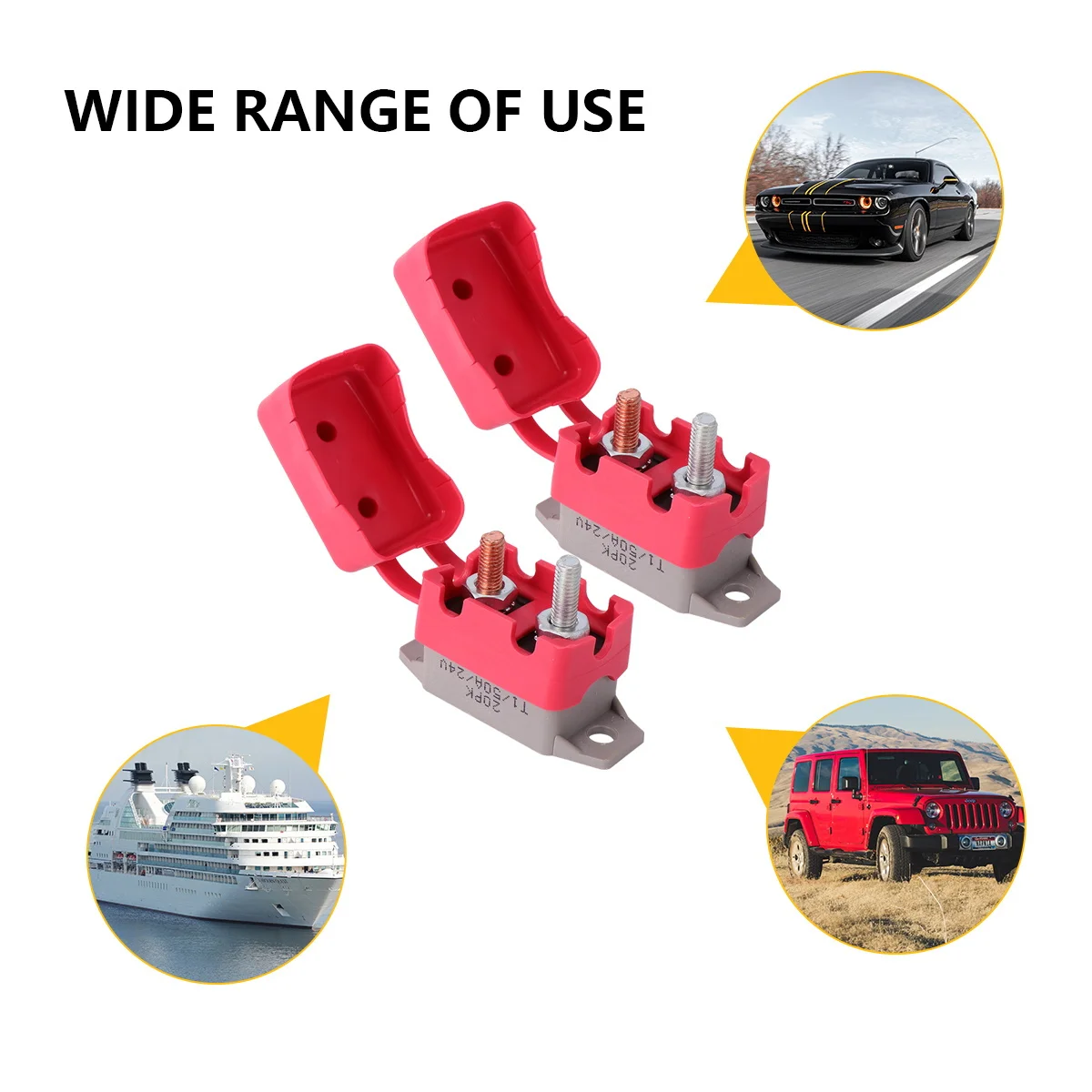 

2pcs 30A 12V/24V Automatic Reset Circuit Breaker Stud Bolt Type Red Cover Overcurrent Protection For Car Boat Rv Trailer Bus