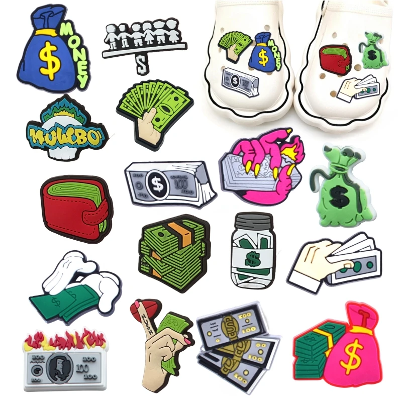 16Pcs Money Maker Shoe Charms for Croc, Trendy PVC Financial Freedom Matters Shoes Decorations for Women Men Adults Party Favor