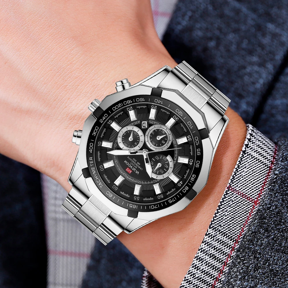 2025 New Black Men Watch Stainless Steel Business Style 46.5mm Waterproof Quartz Movement Original Quartz Movement Watch for Men