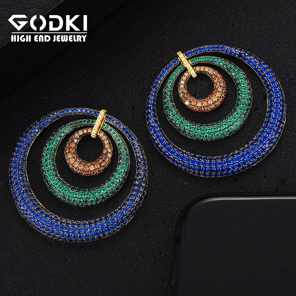 GODKI Red Carpet Big Bold Circles Dangle Earring for Women Wedding Full Micro Cubic Zircon High Jewelry Dubai Bridal Earring