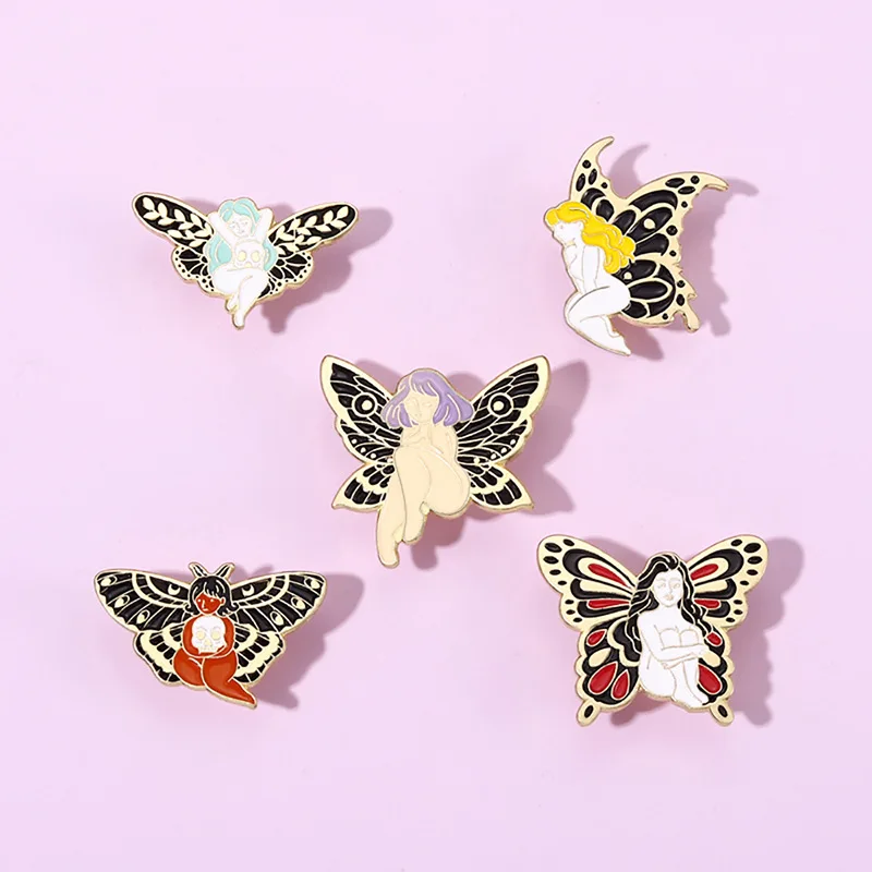 Butterfly Fairy Spirit Enamel Pins Cute Girl Moth Insect Brooches Lapel Badges Animal Natural Inspiration Jewelry Gift Wholesale