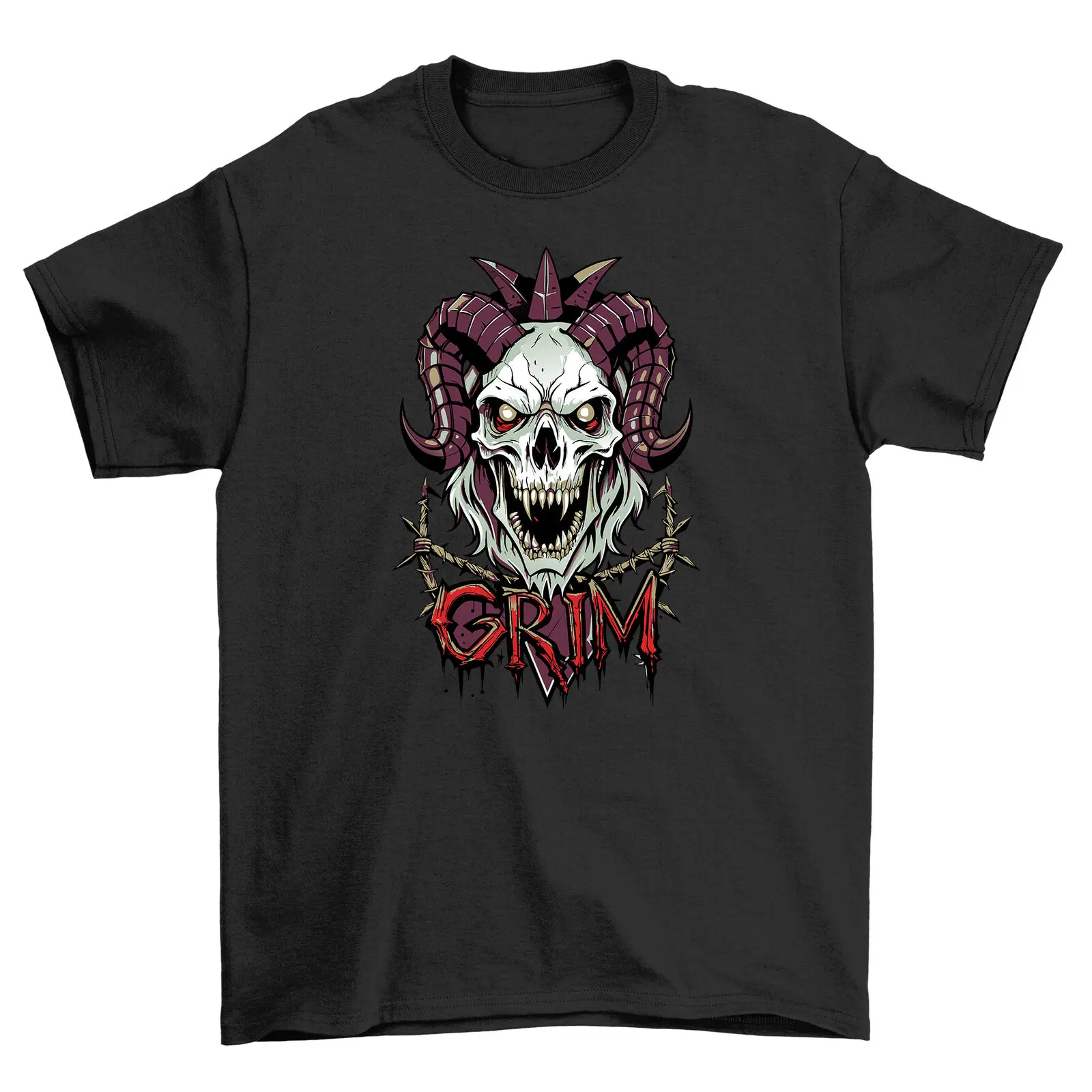 

Gothic_43 Skull Horns Tee - Darkly Funny! 100% cotton, Unisex Printed Design. Em