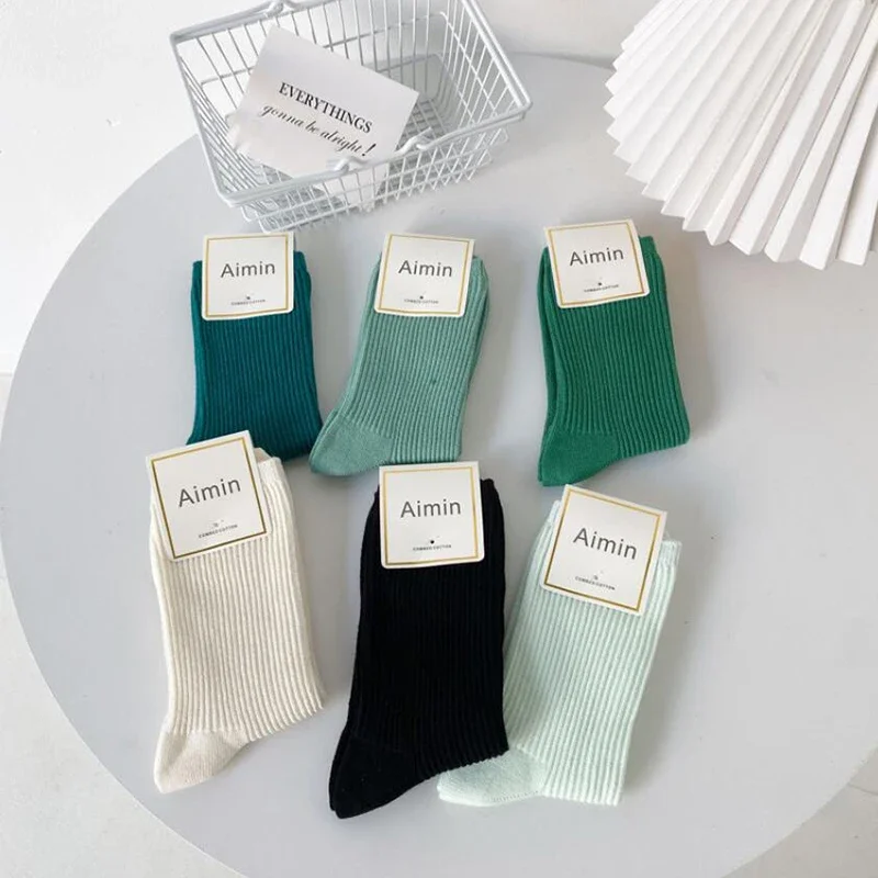 الصلبة جوارب قطنية النساء الأخضر الجوارب الطويلة لوليتا سكيت فام جوارب مخططة فستان الكاحل Calcetine Medias Skarpety Zimowe