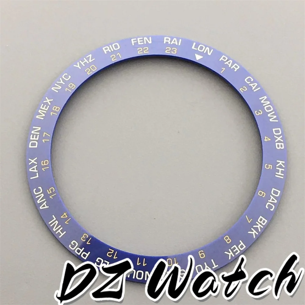DZ new Blue Black White Ceramic Watch Bezel Green Borwn Insert World City Engraved Number Fit 40mm Automatic Men Watch Case Part