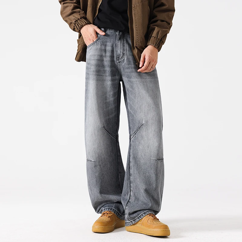

2026, весенне-осенние новые широкие джинсы из хлопка и лиоцелла для мужчин, одежда, удобные брюки на молнии