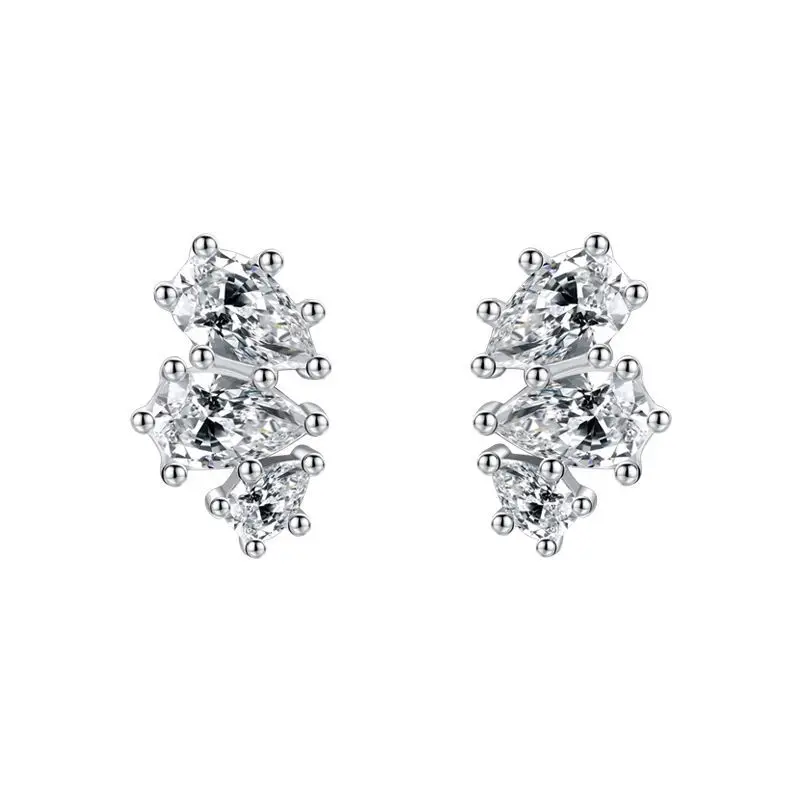 

Women's 925 Sterling Silver Drop-Shaped Diamond Stud Earrings with Zircons