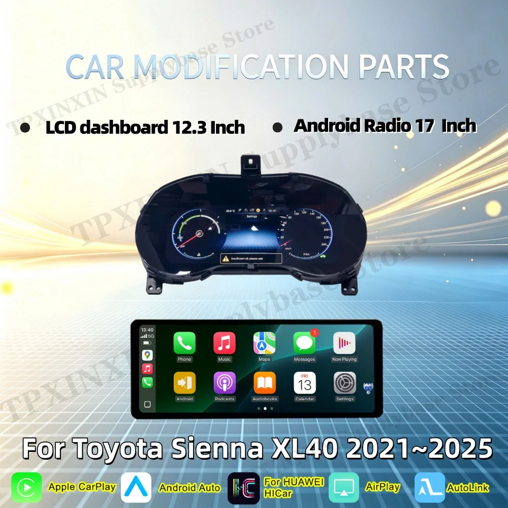 For Toyota Sienna XL40 2021~2025 Radio Digital instrument Cluster odometer Tachometer instrument Cluster Android Auto Carplay