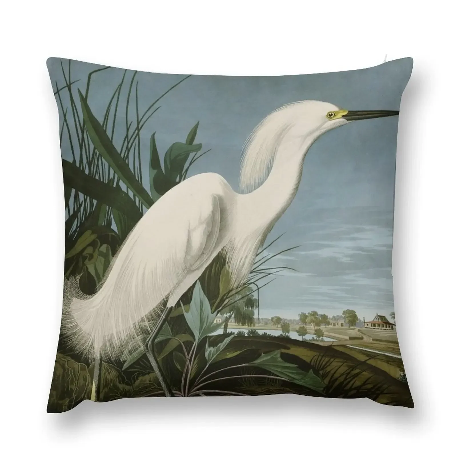 Snowy Heron or White Egret by John James Audubon Birds of America Throw Pillow autumn pillowcase Sofa Covers pillow