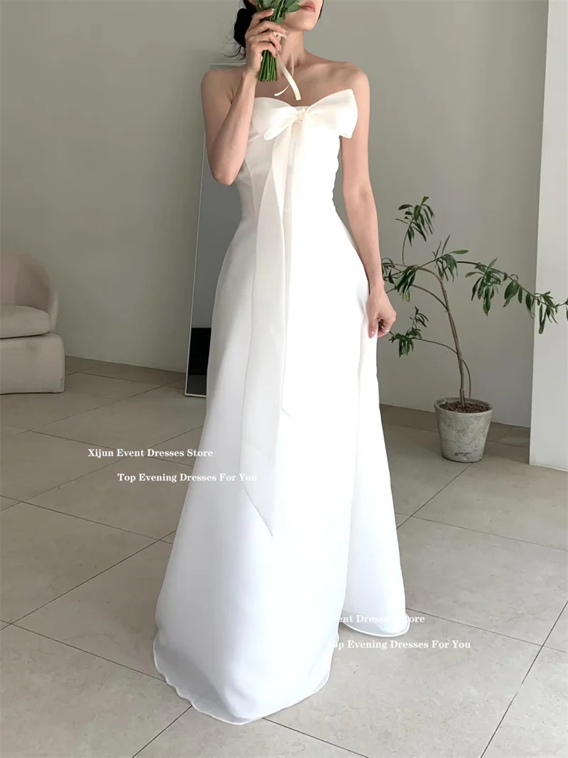 Xijun Ivory Simple Satin Wedding Dresses Korean Bow Long Bridal Gowns Sleeveless Photoshoot Formal Prom Dresses 2025 Customized