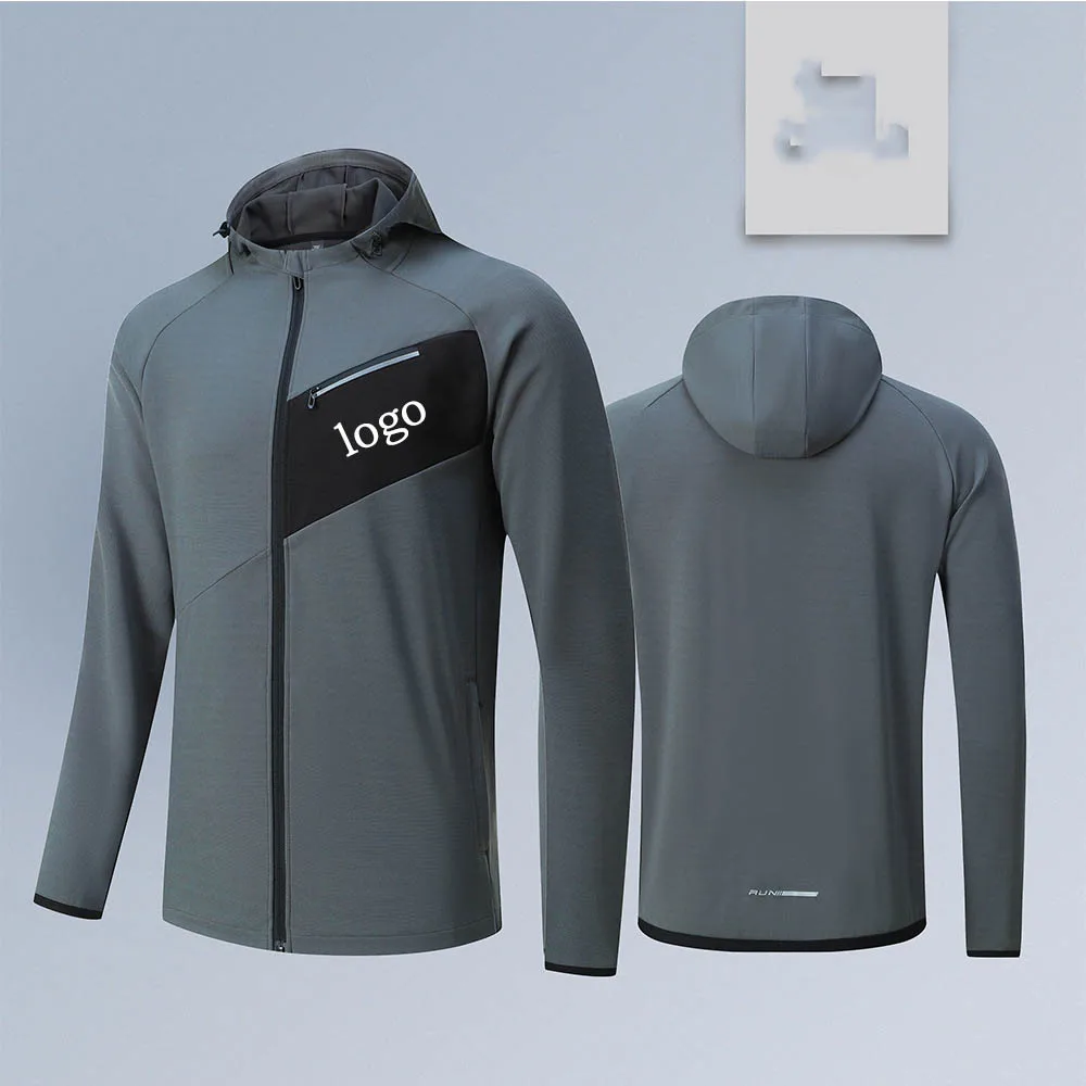 

Custom LOGO Autumn/Winter Sports Coat Men's Quick Dry Hooded Top Casual Running Zipper Long Sleeve Multi Pocket Jacket New 2023