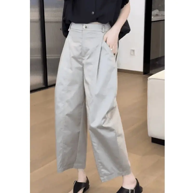 

2024 Summer Women's Clothing Simplicity Elastic Solid Color Loose Comfortable Wide Leg Pants Small Fellow Casual All-match Pants