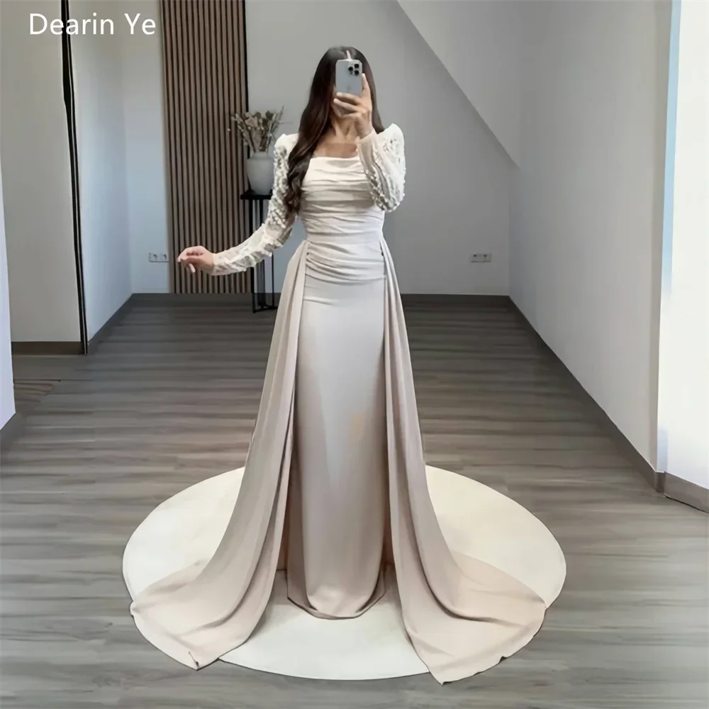 

Customized Saudi Arabia Dearin Square Collar Column Floor Length Skirts Draped Shirred Tulle Vertically Bespoke Occasion Dresses