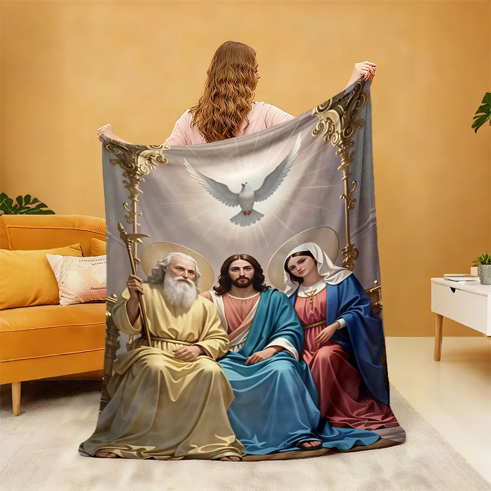 1pc Holy Family Holy Spirit White Dove Flannel Blanket Soft Cozy Throw Blanket For Lunch Break Relax Religious Home Decoratio