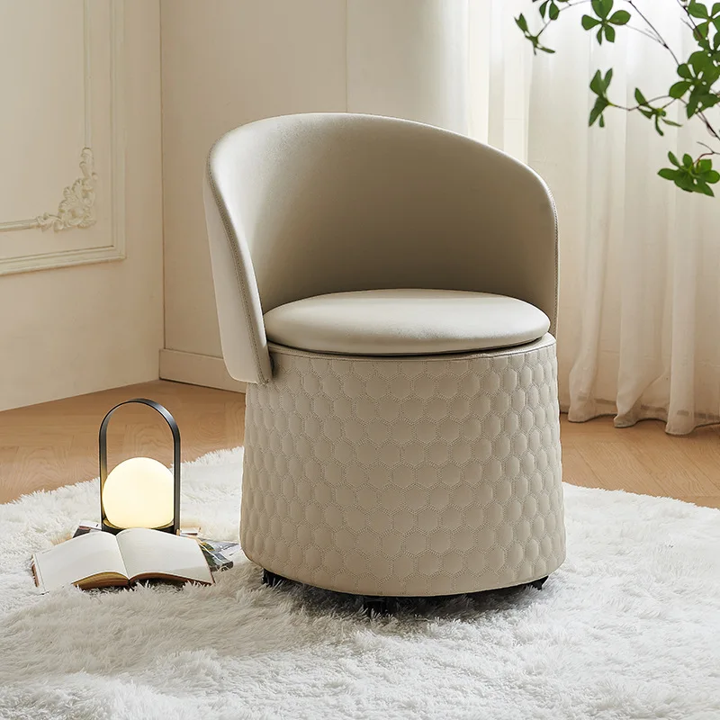High-end makeup stool foldable storage Internet celebrity storage rotating movable dressing stool round stool light luxury