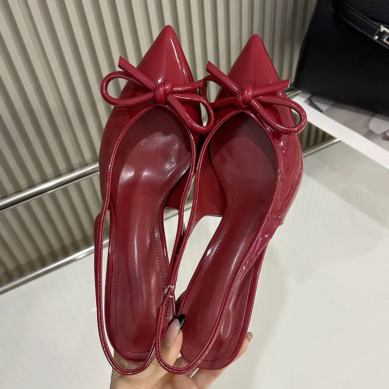 Red Footwear Slingbacks Ladies Heels Shoes Fashion Butterfly-Knot Female Pointed Toe Women High Heels Pumps Shoes New In 2025