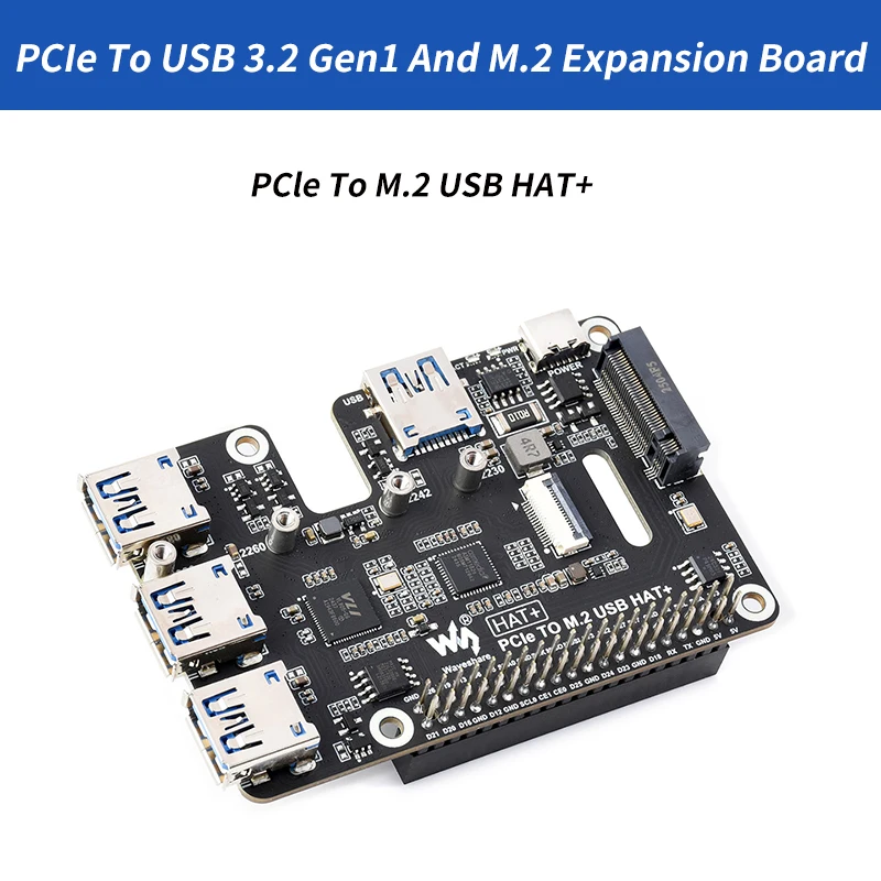 

Плата расширения PCIe к USB 3.2 Gen1 и M.2 с поддержкой протокола NVMe, высокоскоростное чтение и запись для Raspberry Pi 5