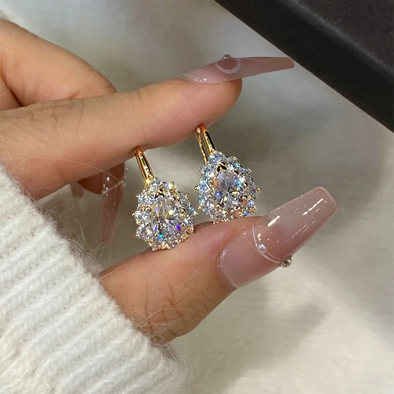 Lnngy Sparkling 6x8mm Pear Cut Moissanite Hoop Earrings For Women 14K Gold Filled U-shaped Earring 2026 Trend Jewelry Gift - view 6