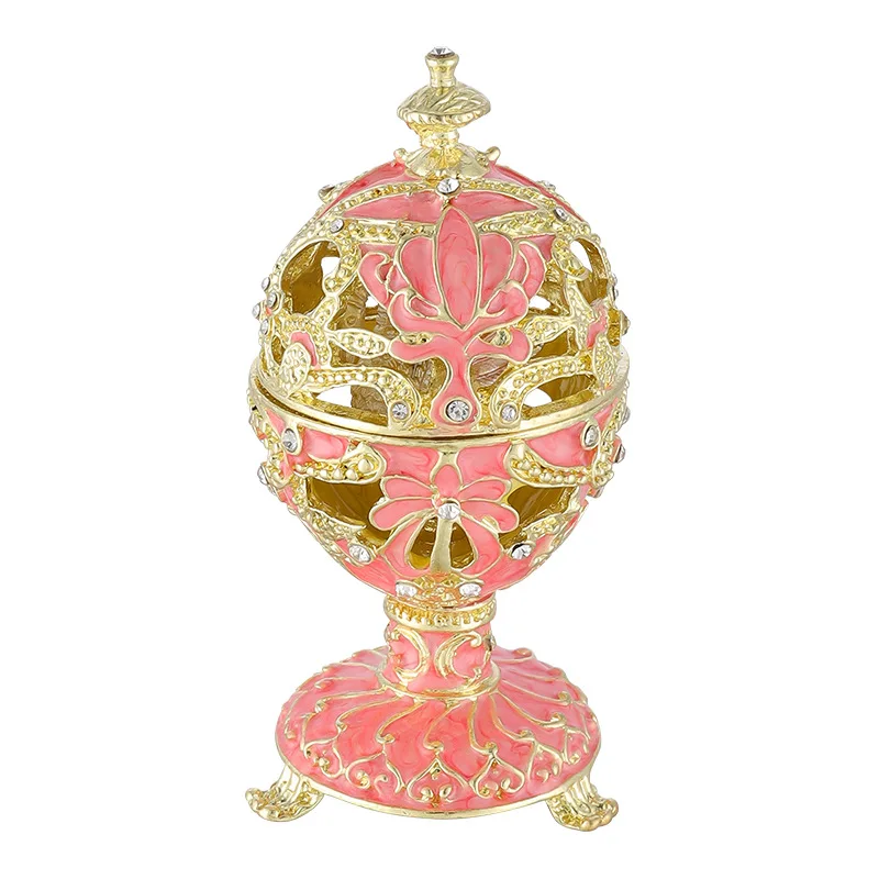 Luxury Fabergé Style Enamel Egg Jewelry Trinket Box Crystal Decorative Egg with Stand Vintage Royal Easter Gift for Women