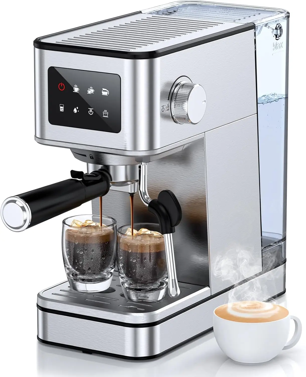 

20 Bar Espresso Machine with Milk Frother, Touch Screen & Removable Water Tank for Home Cappuccino and Latte