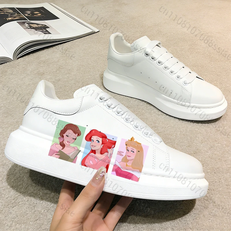 

Ariel princess Cartoon print womens Youth girls Student Solid color Lace up comfortable breathable casual shoes