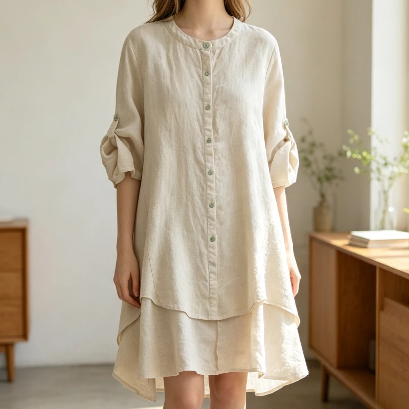 Women's Cotton Linen Long Shirt Dress Button Down Loose Fit Midi Tunic Plus Size S-5XL Casual Ladies Daily Top Blouse Clothes