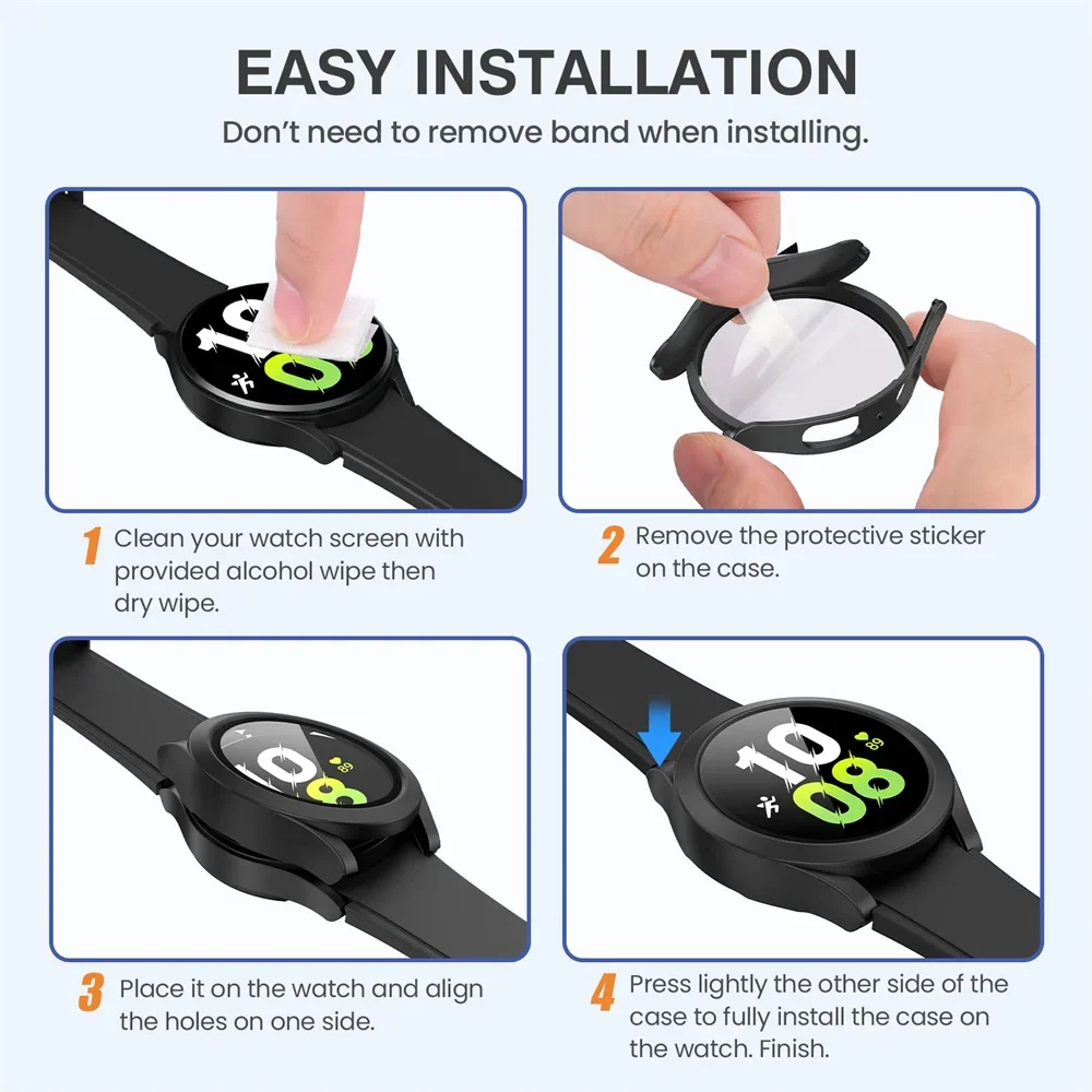 Custodia per PC + vetro temperato per Samsung Galaxy Watch 7/6/5/4 cover 44mm 40mm Protezione per schermo paraurti completo Galaxy watch FE Accessori