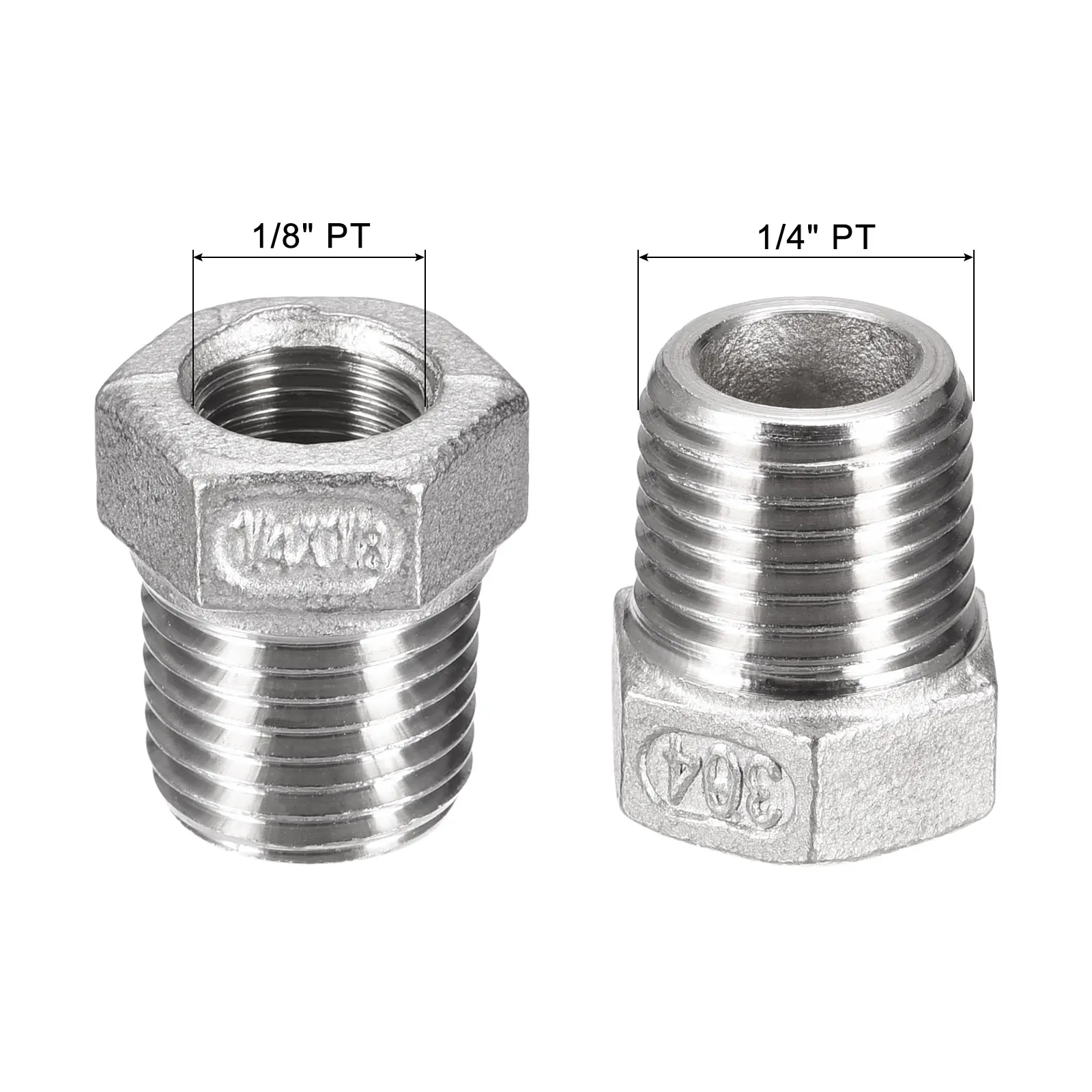 Uxcell Hex ลด,1/4 PT ชาย1/8 PT หญิง304สแตนเลสท่อลดอะแดปเตอร์