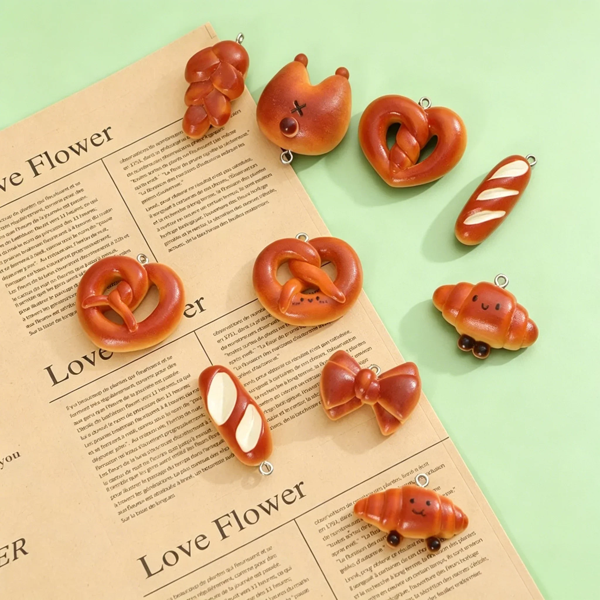 10Pcs Cute Mini Food Resin Charms, Simulation Bread Alkaline Water Pendants for Phone Lanyard Bag Decor Handcraft Making