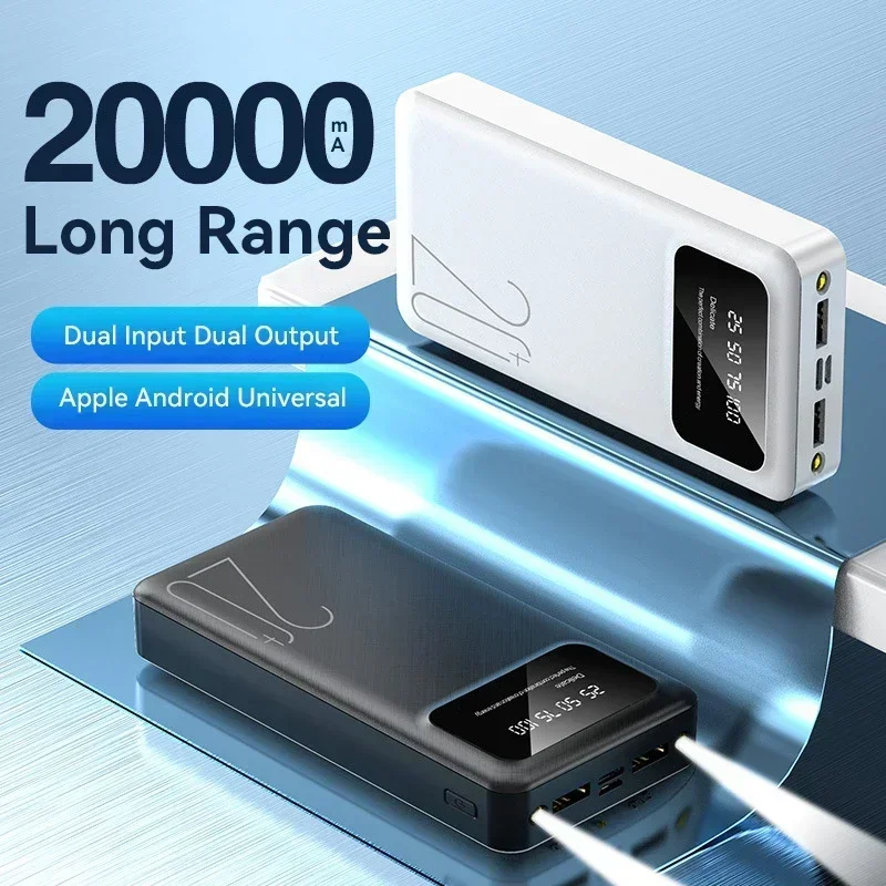 Power Bank 20000mAh Pengisi Daya Portabel, Powerbank Daya Dua Arah Baterai Eksternal Tipe-c Untuk