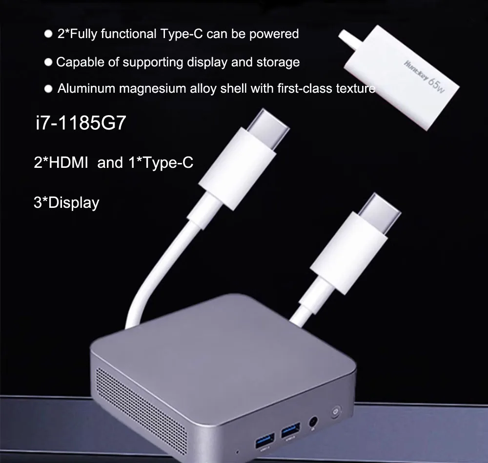 Super Micro Palm Mini PC Core i7 11th gen 1185g7 3*Screen 2*HDMI 1*type-c Wifi6 BT5.2 Fan Gaming Computer Windows11 LAN Nuc